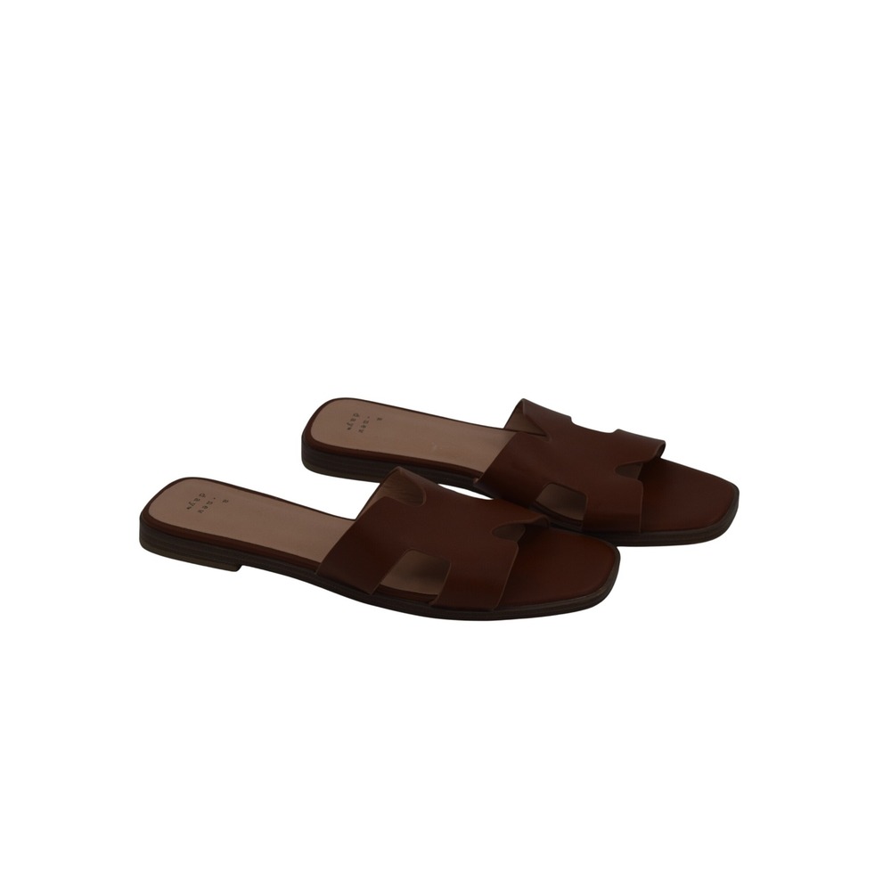 A New Day Womens Brown Faux Leather Cutout Slide Sandals Size 9.5 Open‎ Toe